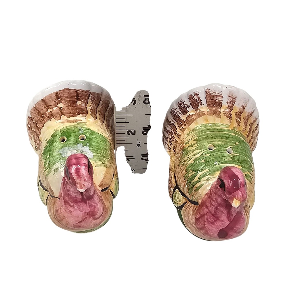 Thanksgiving Turkey Salt Pepper Shakers Ceramic Hand Painted Kitchen Decor - Picture 3 of 7